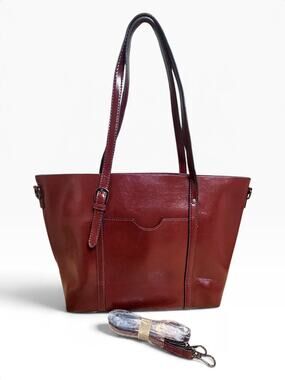 Burgundy Faux Leather Tote Bag with Crossbody Strap NWOT
